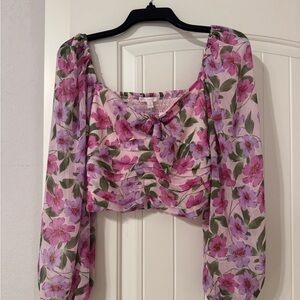 Gianni Bini Pink and Purple Floral Blouse